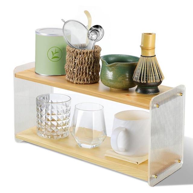 Matcha Station - 2 Tier Matcha Whisk Set Organizer Stand Shelf for Countertop, Stable Pine Acrylic, for Store Green Tea Powder Scoop Mugs in Tea Room Coffee Bar