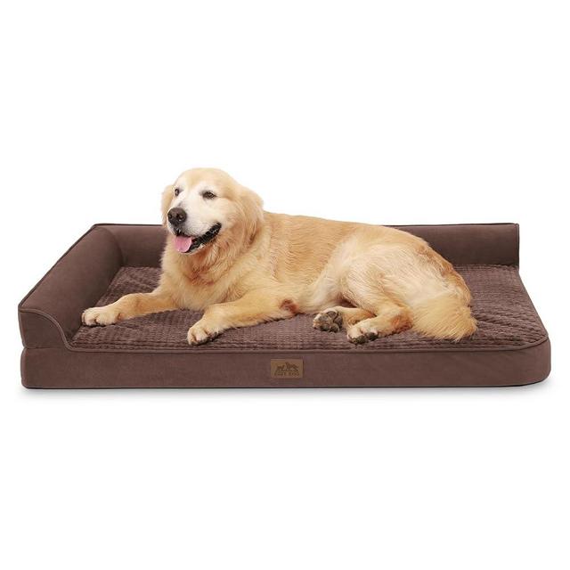 COZY KISS Orthopedic Dog Beds for Extra Large Dogs, XXL Pet Couch for XLarge Dog, Big Supportive Foam Bolster Sofa with Waterproof Lining Cover, Anti-Slip, Washable, L Shape, 48x32x7.5 in, Brown