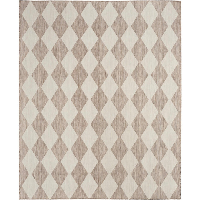 Nourison Positano Retro Diamond Flatweave Indoor Outdoor Low Pile Area Rug Beige 8' x 10'