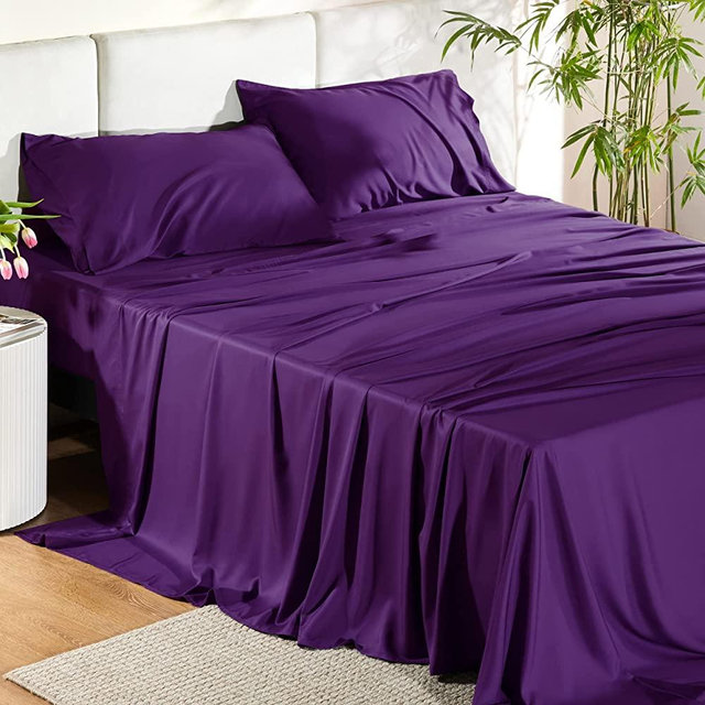 Bedsure Cooling Sheets Set, Rayon Made from Bamboo, Queen Sheet Set, Deep Pocket Up to 16", Hotel Luxury Silky Soft Breathable Bedding Sheets & Pillowcases, Plume