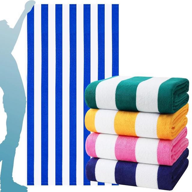 4 Packs Extra Large Bath Towels Striped Beach Towel Bathroom Sheets Soft Fluffy Cruise Essentials 2025 Swim Accessories Pool Stuff Must Have Spa Gadgets Poolside Items Vacation Hawaii Necessities