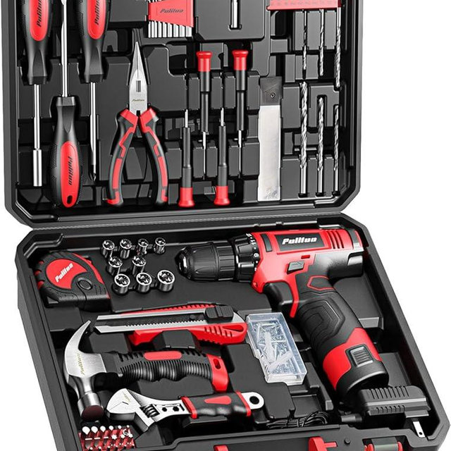 PULITUO 149-Piece Home Drill Set with 12V Red Cordless Drill, Hand Tools, Tool Box for Women, Men, DIY Enthusiasts for Home Improvement.