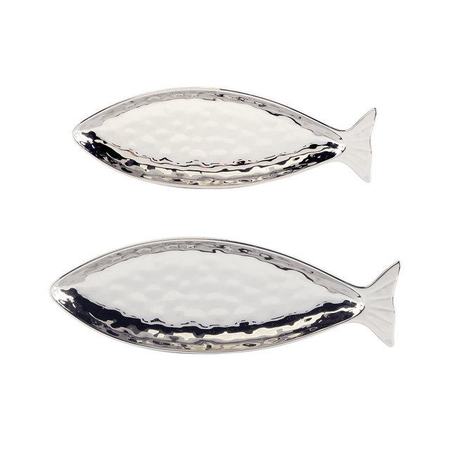 Certified International Silver Coast 3-D 2Pc Fish Platter Set