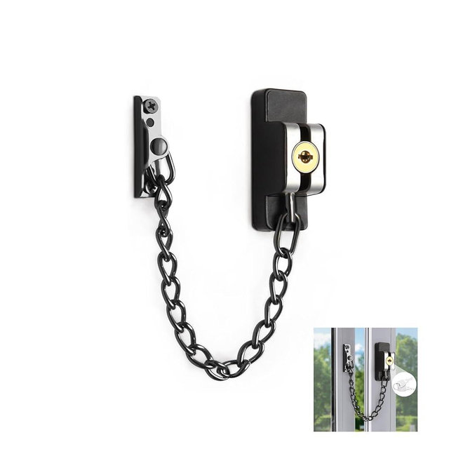 Door Chain Lock Heavy Duty, Stainless Steel Window Chain Lock Security Chain Locks for Inside Flat Open Windows, Hotel, Bedroom, Child Safety(Black, 1 Pack)