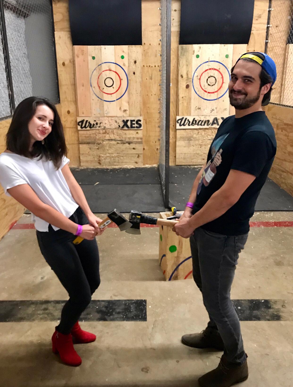 One of us was good at throwing axes. The other was good at wearing red boots.