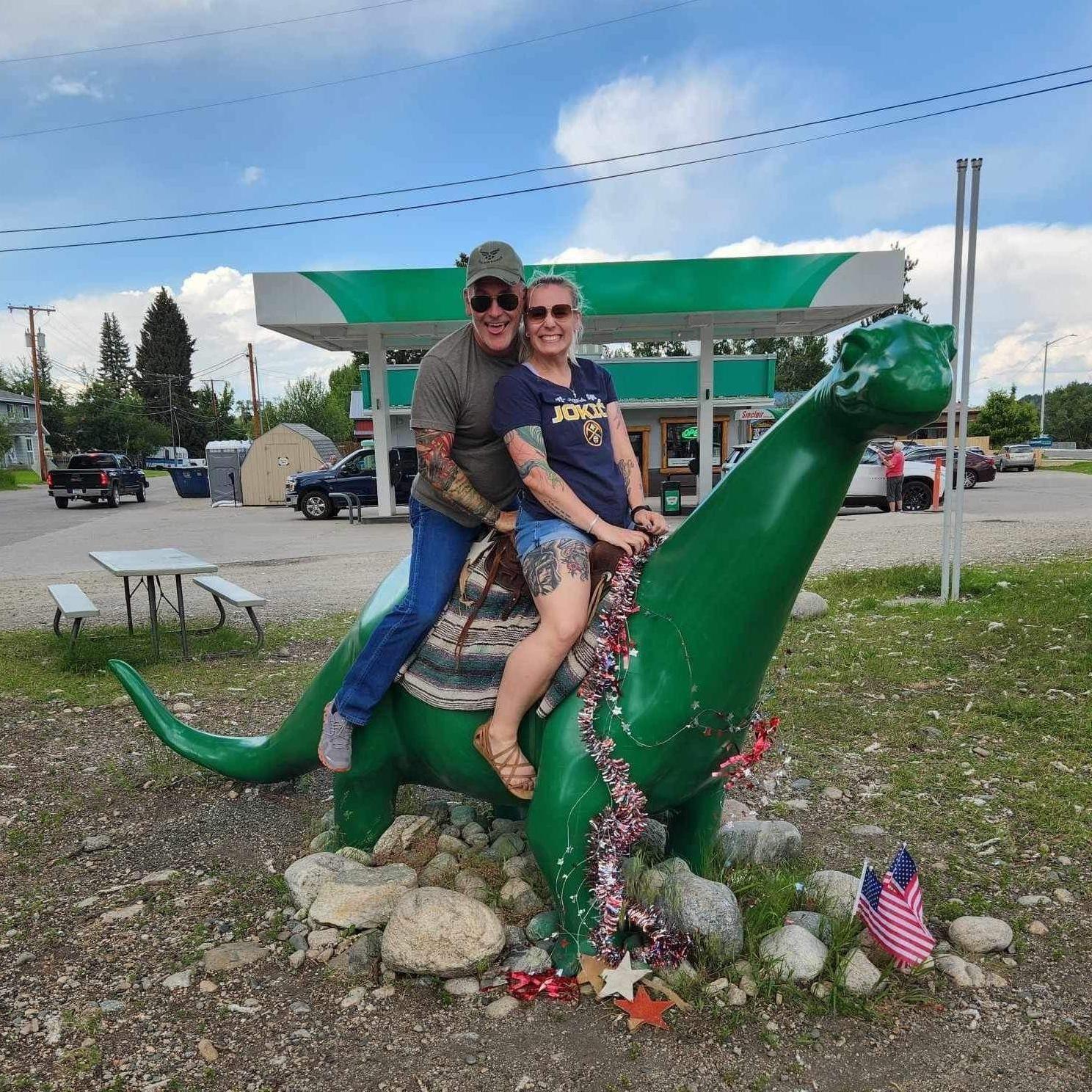 Visiting Red Lodge Montana, Chris' hometown- and finding that we could ride the saddled Dinosaur.!