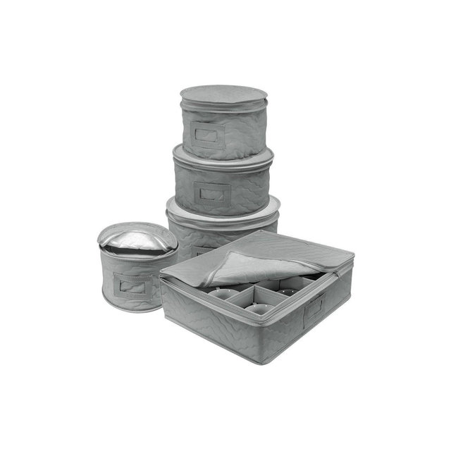 Sorbus 5-Piece Quilted Dinnerware Storage Set - for Transporting Dishes, Round Plates, Glassware, Cups, and mugs with Felt Plate Protectors