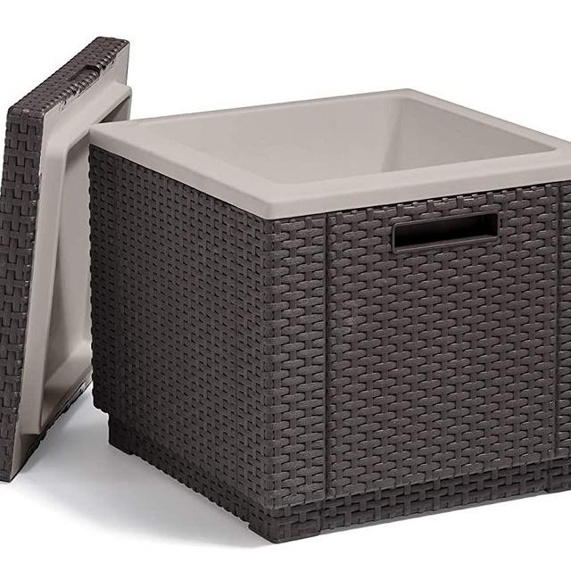 Keter Ice Cube Beer and Wine Cooler Table Perfect for Your Patio, Picnic, and Beach Accessories, Brown