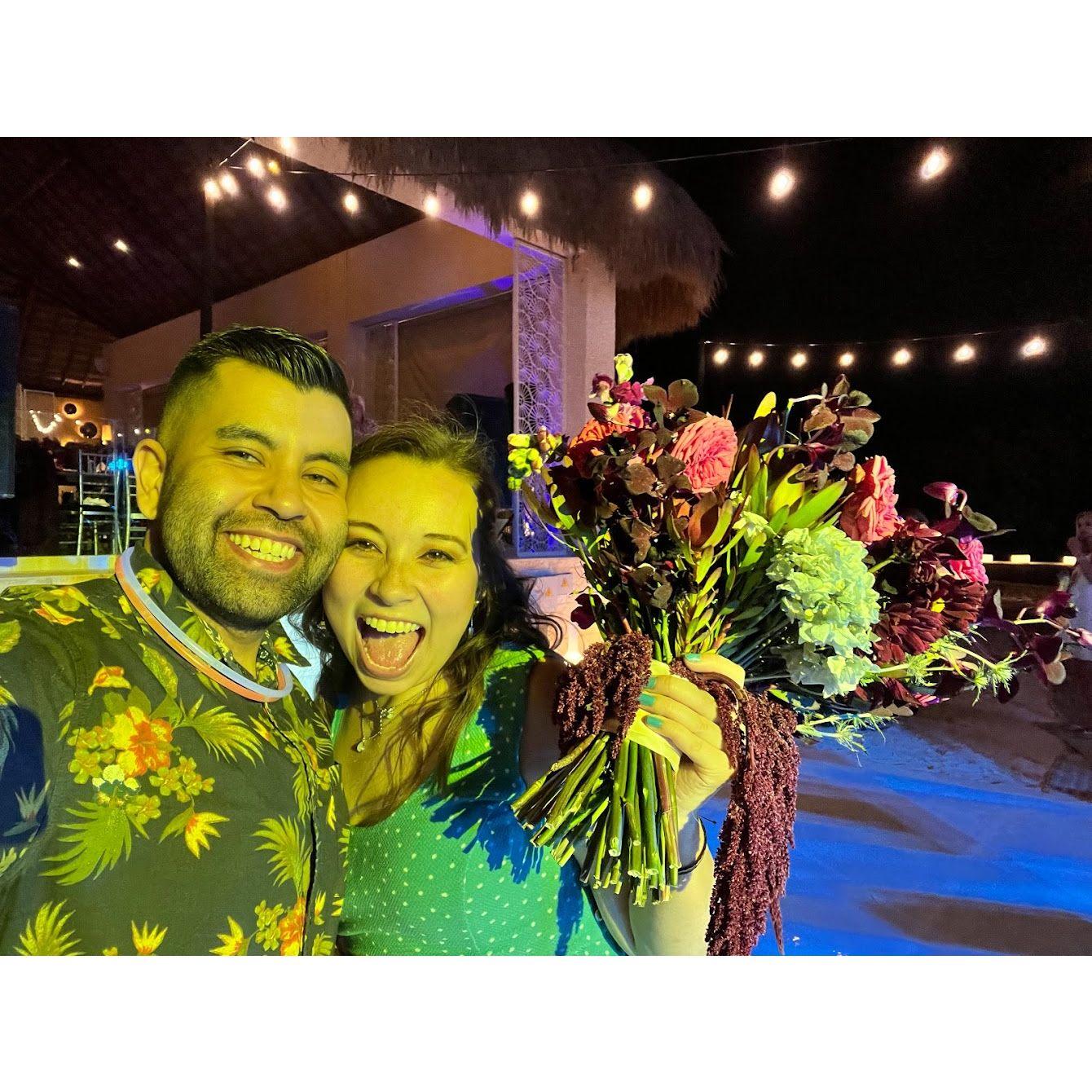 We went to Playa del Carmen, MX to celebrate Gina and Gil getting married, & guess who caught the bouquet?! (March 2022)