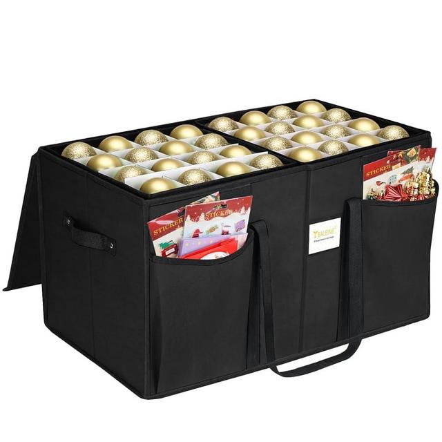 BALEINE Christmas Ornament Storage Box with Dividers, Premium Holiday Ornaments Storage Container Bin for Xmas Decorations (128 Ball, Black, Without Tray)