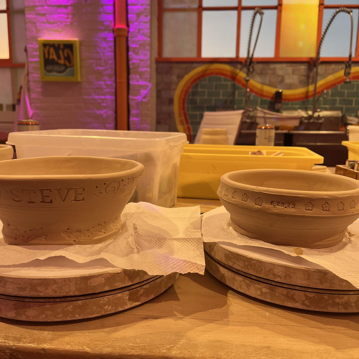 On our first anniversary we took a pottery class together. Some have since said that Steve's 'looks like a dog bowl'. But the teacher deemed Steve "a natural" and Lizzie "having a lot of fun".