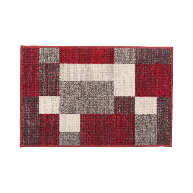 World Rug Gallery Modern Boxes Design Non-slip Red 20" x 30" Door Mat: Low Pile, Geometric Rectangle