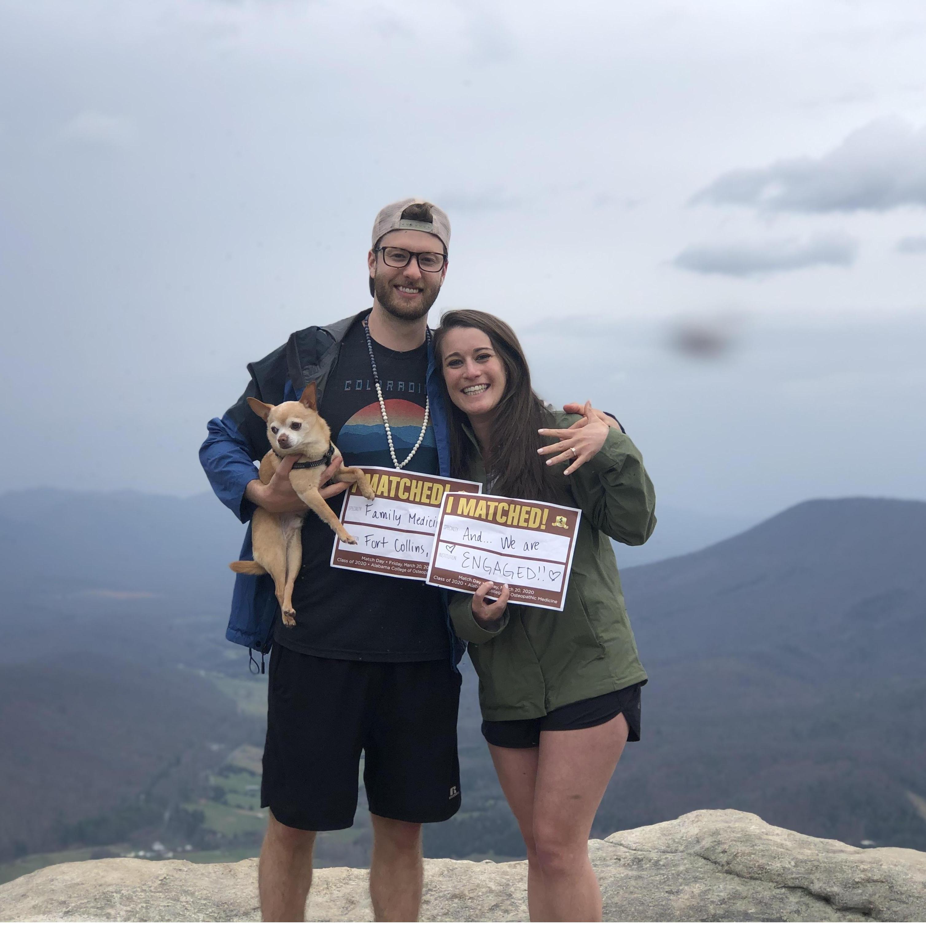Caleb proposed on March 20th, 2020 in Virginia on McAfee's knob on match day. We found out we would be moving back to CO for his residency as an engaged couple!! 🥰
