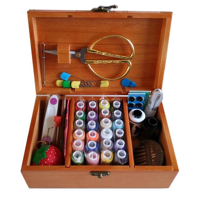 Wooden Sewing Basket with Sewing Kit Accessories,Sewing Box