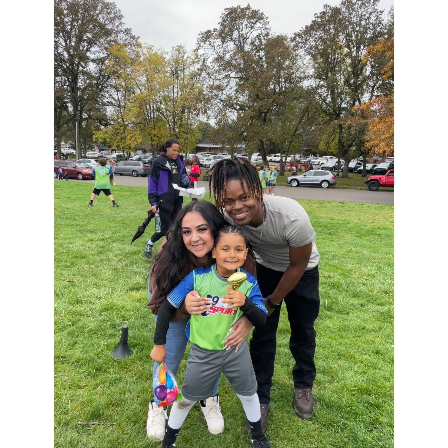 Showing up for Malakai's football game!