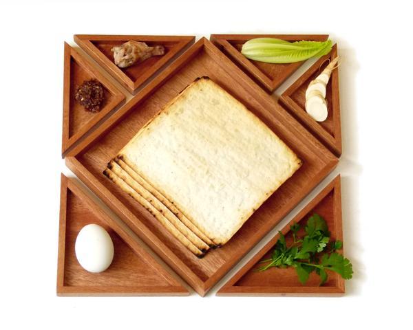 Tangram Seder plate - Handcrafted from Solid Mahogany