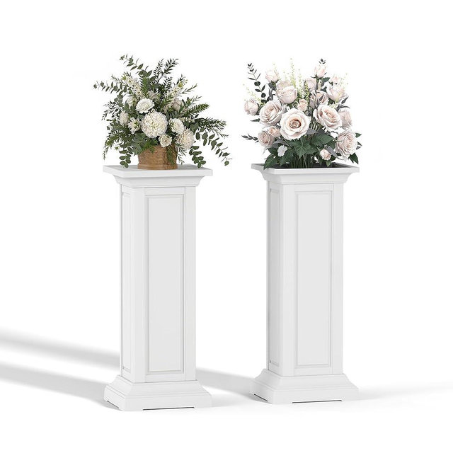 PatioZen 36in Tall Resin Planter Set of 2,Large Outdoor Planter for Porch, Garden, and Balcony, Weight-Bearing Top, Weather-Resistant, Classic Estate Design for Flowers and Trees(Ashen)