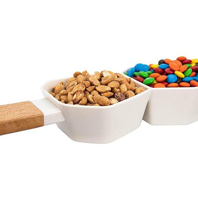 Machika Divided Serving Dish with Plastic Compartments and Bamboo Handle, Relish Tray, Perfect Serving Bowl for Parties, Nuts, Fruits, Chips and Dip Platter, Candy, Snacks Bar, Appetizer and Much More