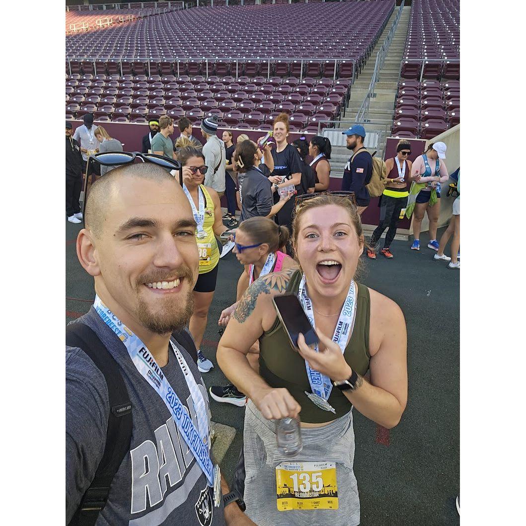 Running a 10k together ending in Kyle Field!