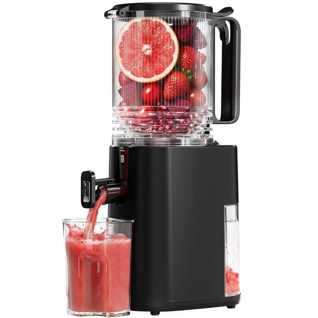 Cold Press Juicer, 5.5" Wide Feed Chute Juice Machine, High Juice Yield, Slow Masticating Juicer for Whole Vegetables & Fruits, Black