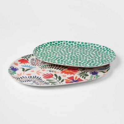 2pc Bamboo Melamine Floral Serving Platter - Opalhouse™