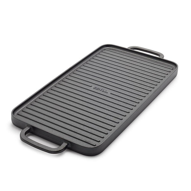 GreenPan x Bobby Flay Cast Iron Pre-Seasoned 11” Reversible Double Burner Rectangle Grill/Griddle, Helper Handles, Induction Suitable, Versatile Stovetop, Oven, BBQ & Fire, Indoor/Outdoor Use, Black