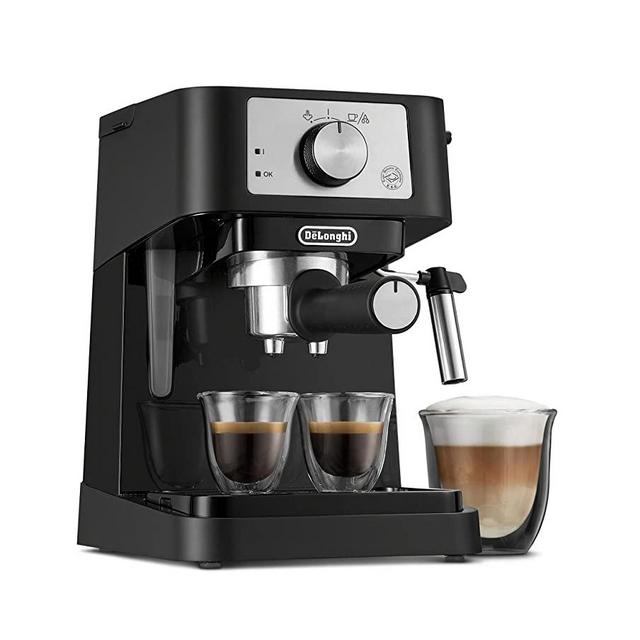 De'Longhi Stilosa Manual Espresso Machine, Latte & Cappuccino Maker, 15 Bar Pump Pressure + Manual Milk Frother Steam Wand, Black / Stainless, EC260BK