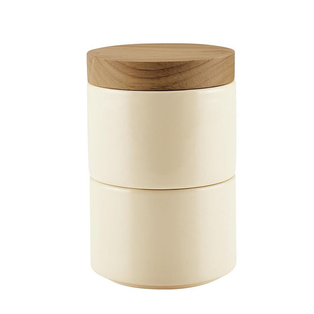Rachael Ray Ceramics Stacking Spice Box Set with Lid, 3 Piece, Almond