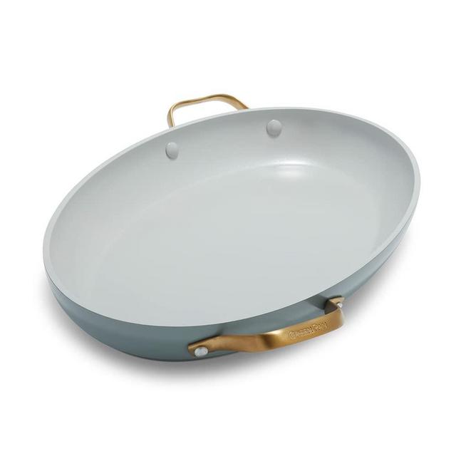 GreenPan Padova Hard Anodized Healthy Ceramic Nonstick, Oval Fish Roaster, Smokey Blue