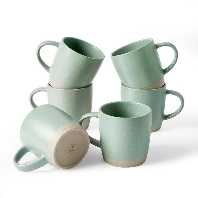 famiware Coffee Mugs Set of 6, Milkyway 13 oz Mug Set, Ceramic Cup Set with Handle for Coffee, Tea, Cocoa, Milk, Light Green