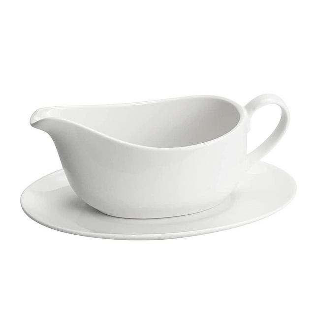 Gravy Boat, 17 Oz Gravy Boat with Saucer Gravy Bowl for Gravy Salad Spout Milk 1 PC