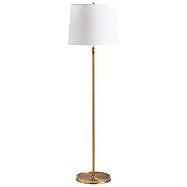 Stone & Beam Modern Floor Lamp, 60"H, With Bulb, Brass with Linen Shade