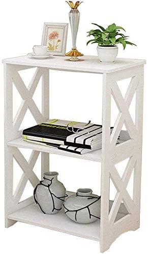 Rerii End Table, Side Table 2 Tier, Simple Bedside Nightstand, 2 Shelf Small Bookshelf Bookcase, Display Rack for Bathroom, Bedroom and Living Room, White