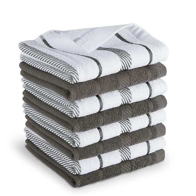 KitchenAid Albany Dishcloth 8 Pack Set, Charcoal Grey/White, 12"x12"