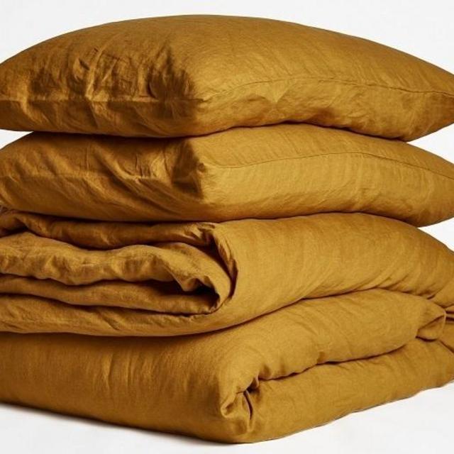 100% pure French linen duvet cover in Mustard