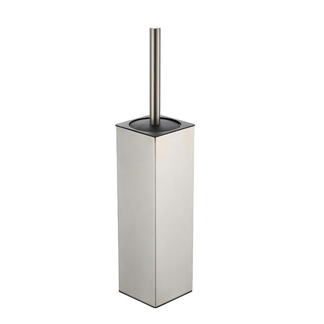 BGL Standing Toilet Brush and Holder Brushed Nickel Aluminium Toilet Bowl Cleaner Brush and Holder for Bathroom Storage and Organization, Square Design Sturdy and Space Saving