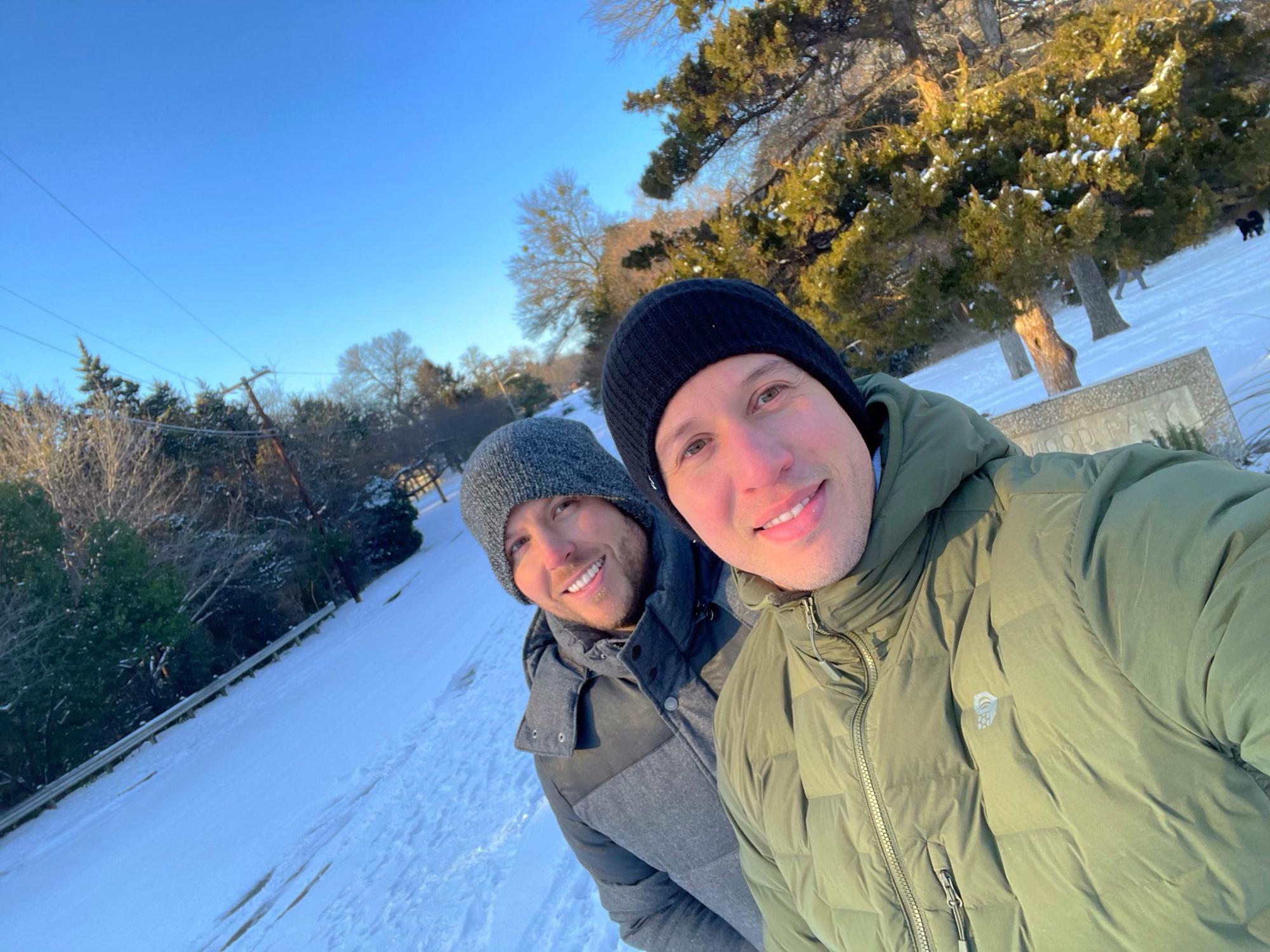 Checking out the neighborhood with the freak snow storm