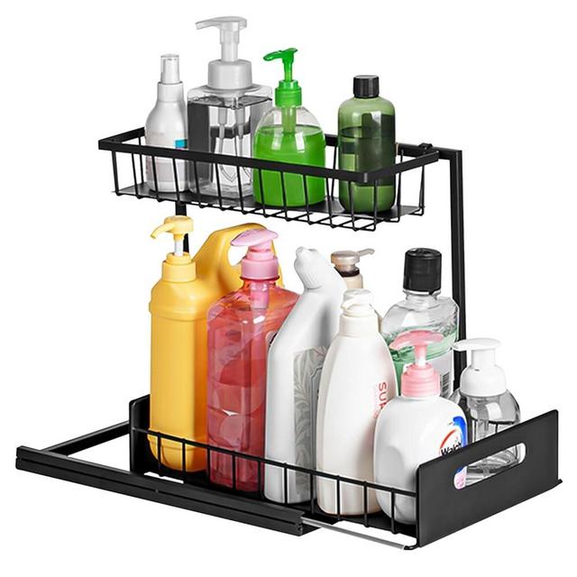 Shelfora 2-Tier under Sink Organizer and Storage, Narrow Space Storage Multi-purpose Sink Organizer for Kitchen Bathroom Cabinet, Pull Out Cabinet Organizer, Metal Sliding Drawer