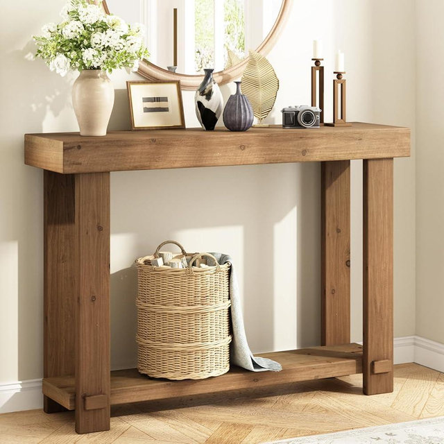 WINWYY Solid Wood Console Table, 42.5" Farmhouse Entryway Tables Thickened Tabletop and Legs Rustic Narrow Behind Couch Skinny Sofa Table for Living Room, Hallway, Entry