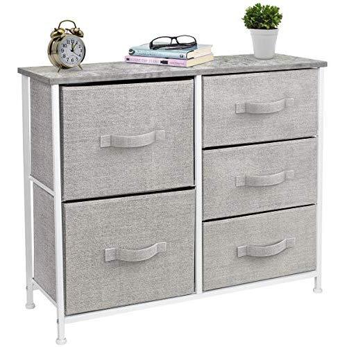 Sorbus Dresser with 5 Drawers - Furniture Storage Tower Unit for Bedroom, Hallway, Closet, Office Organization - Steel Frame, Wood Top, Easy Pull Fabric Bins (Gray)
