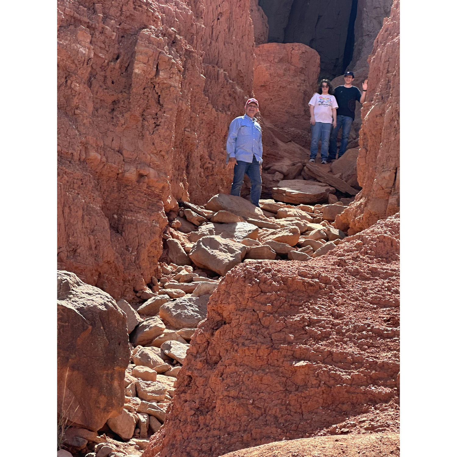 Cameron, Kamber and Kamber's grandfather climbing around Palo Duro