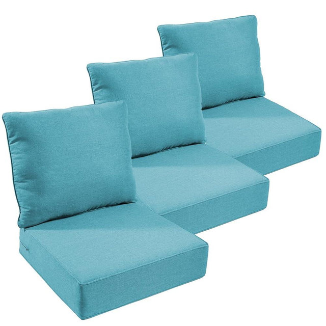 Outdoor Chair Cushions Set of 3, Waterproof 24x24 Patio Chair Cushion, 6" Thickened Seat Cushion for Outdoor Furniture, Couch Cushion Replacement, Include 3 Back & 3 Seat Cushions, Thick/CyanBlue