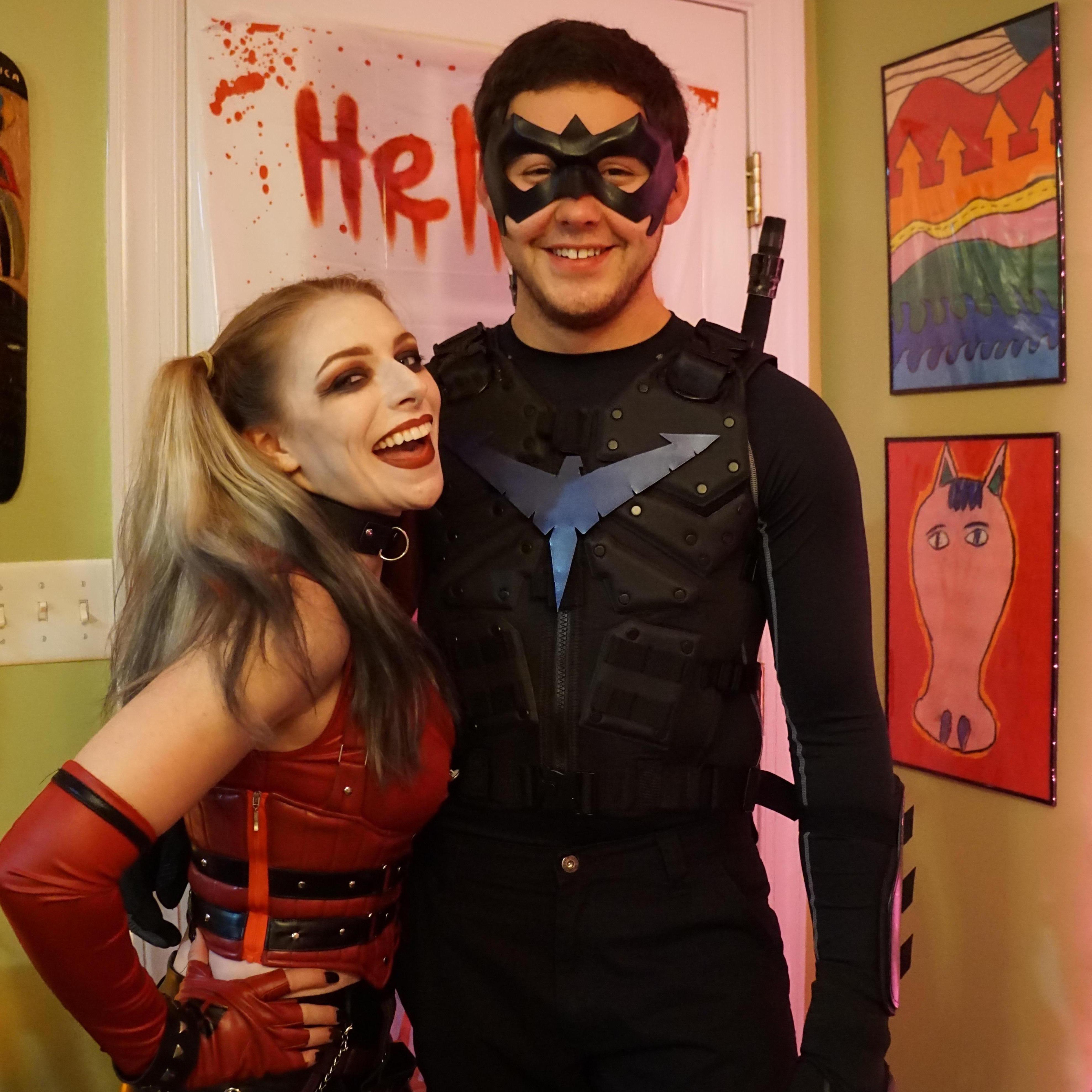 Celebrating Halloween as Harley Quinn (Arkham Asylum version) and Night Wing. (October, 2018)