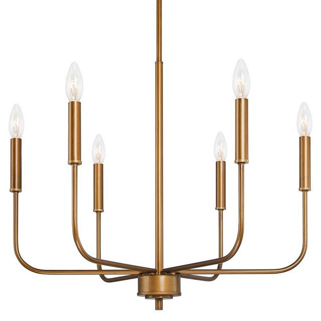 LOG BARN Gold Chandelier, Brass Chandelier for Dining Room, Gold Light Fixtures for Sitting Room, Bedroom, 6-Light, 22.5” Dia