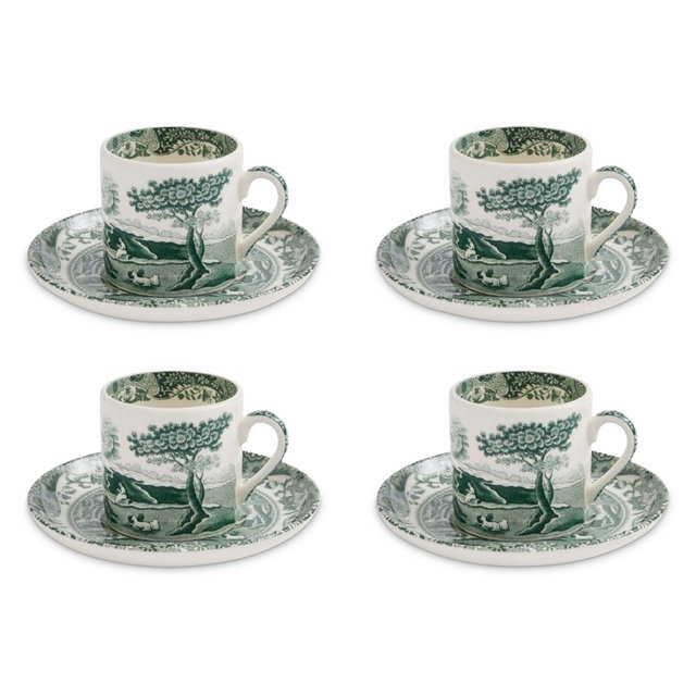 Spode Heritage Green Italian Espresso Cup and Saucer, Set of 4