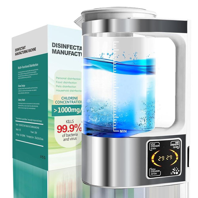 Portable Hypochlorous Acid (HOCL) Generator Machine, 2L Sodium Hypochlorous Solution Generator, Self-Made Electrolyzed Water System for Home Kitchen Hospital School Restaurant Bathroom Cleaning