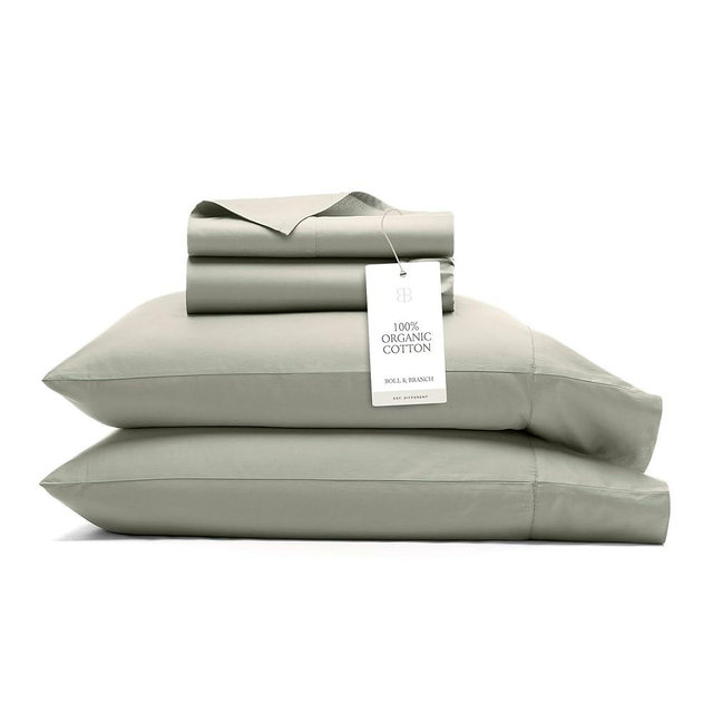 BOLL & BRANCH Signature Hemmed Sheet Set - King + Standard, Sageleaf - Luxury 100% Organic Cotton - Includes 1 Flat, 1 Fitted, 2 Standard Size Pillowcases - Buttery Soft