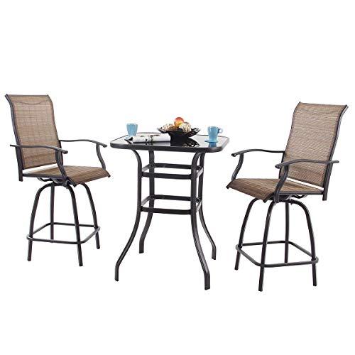 PHI VILLA 3 PC Swivel Bar Stools Set Bar Height Bistro Sets Outdoor, 2 Chairs and 1 Table