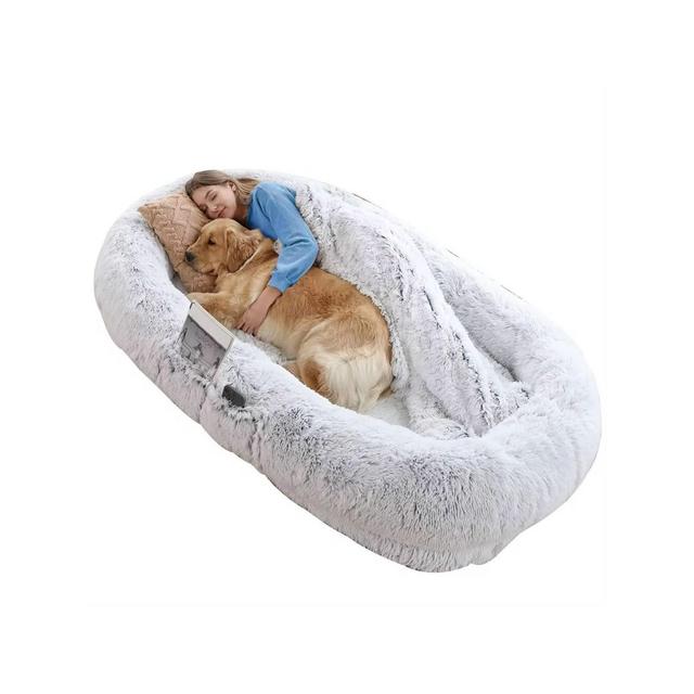 71"Gray Best Human Sized Dog Bed Pet And Human Friendly Pet Beds Lazy Sofa,Washable Faux Fur Giant Human Dog Bed For People Doze Off-Cuddlewood