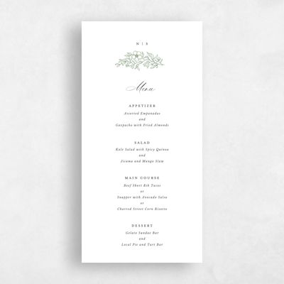 White Greenery Wedding Menu - Elaina